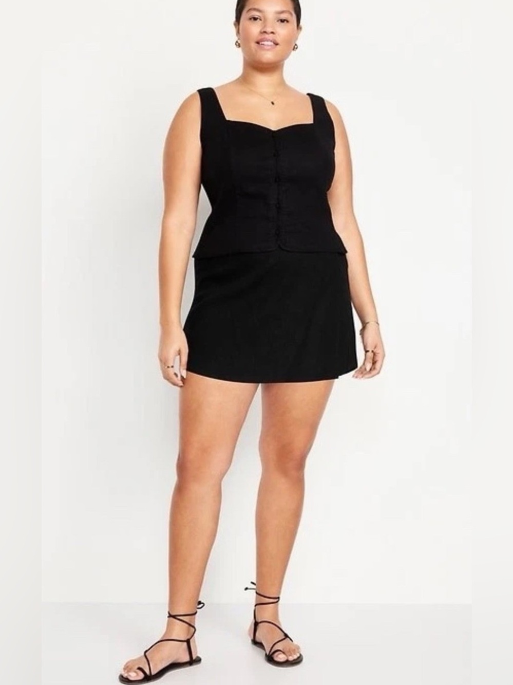 NEW OLD NAVY (Size 2X) Black High-Waisted Linen-Blend Mini Skort